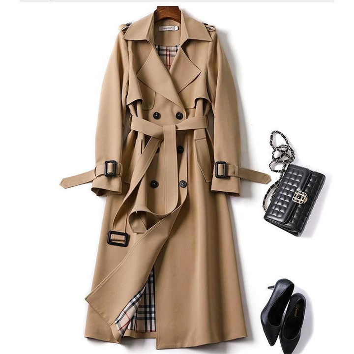 Fana | Dames trenchcoat met dubbele rij knopen, lange jas