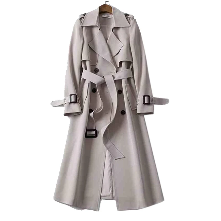 Fana | Dames trenchcoat met dubbele rij knopen, lange jas