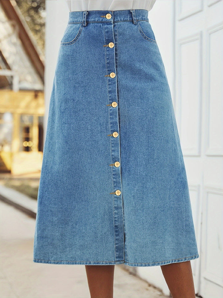 Sibel | Stijlvolle denim midi-rok met knopen