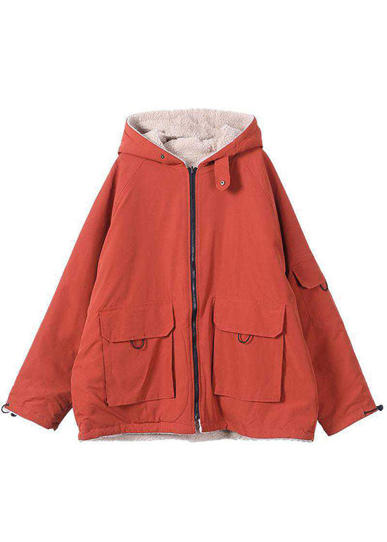 Oranje Winterparka jas met Capuchon en Ritssluiting Zakken