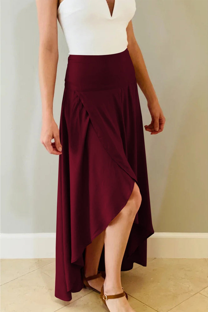 Ravina | Elegante onregelmatige ruches split midi-Rok