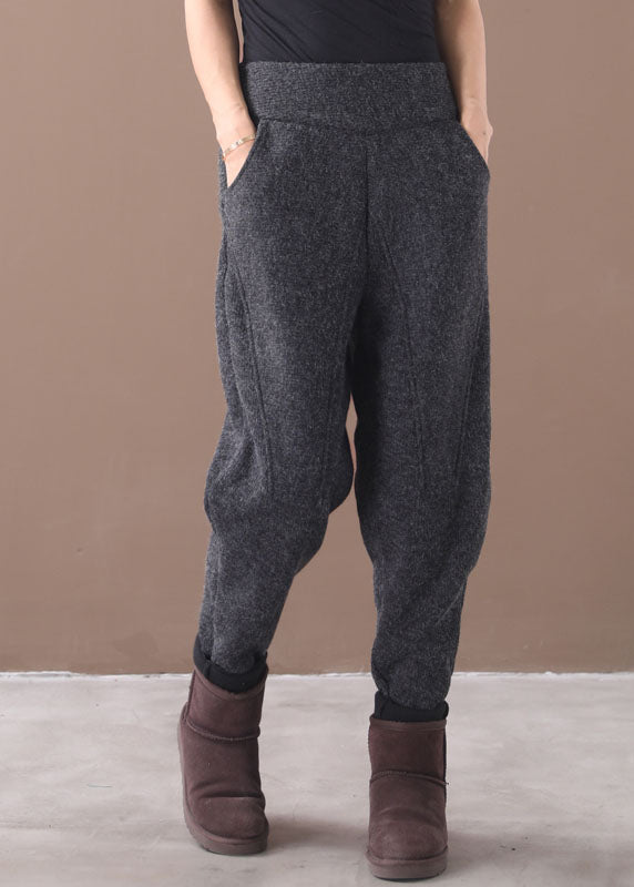 Franse Grijze Zakken Patchwork Warme Fleece Broek