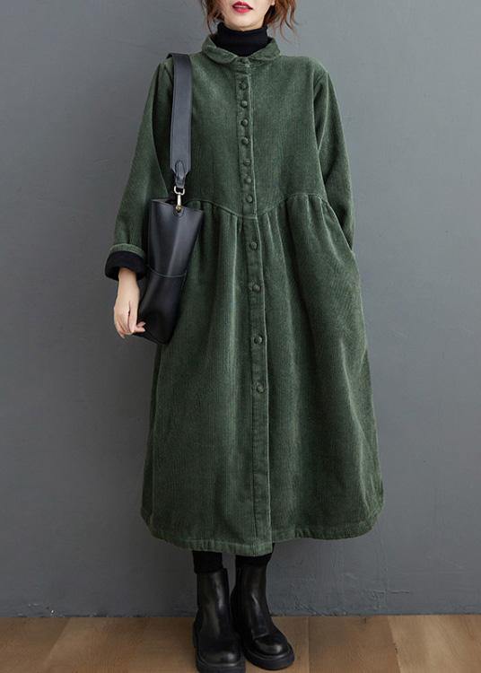 French blackish green corduroy coats Inspiration thick Cinched women coats ( Limited Stock) - SooLinen