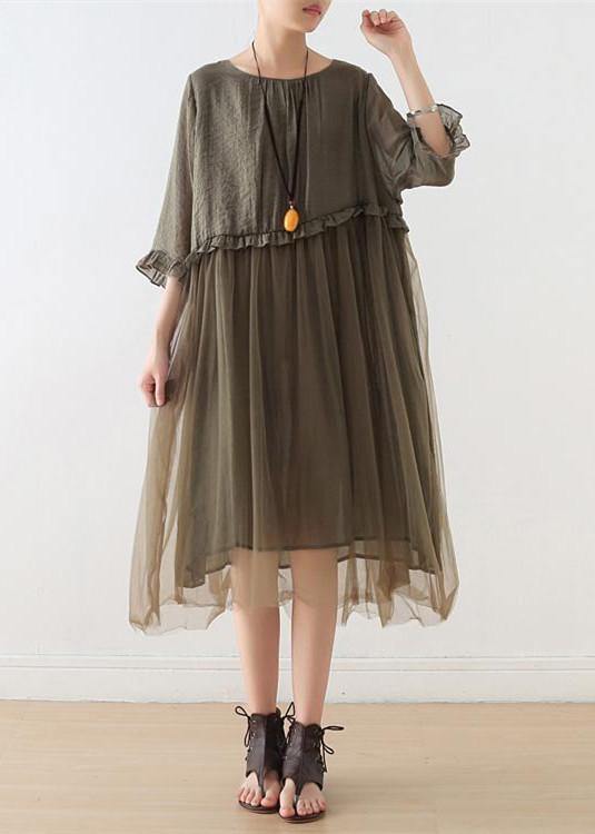 French Tea Green Tull Maxi dresses patchwork chiffon Summer Dress - SooLinen