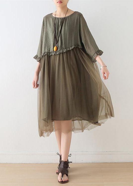 French Tea Green Tull Maxi jurken patchwork chiffon zomerjurk