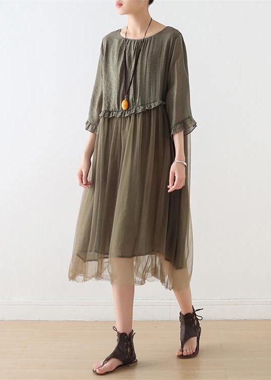 French Tea Green Tull Maxi jurken patchwork chiffon zomerjurk