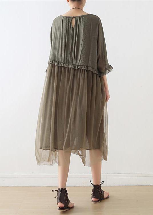 French Tea Green Tull Maxi jurken patchwork chiffon zomerjurk