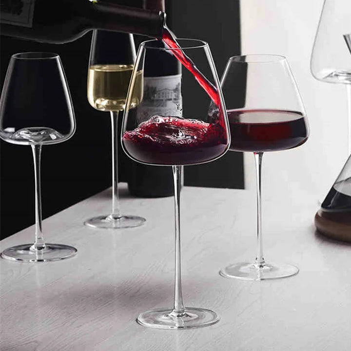CALORA_ Sets van 4 en 6 Handgemaakte Kristallen Wijn- en Champagneglazen