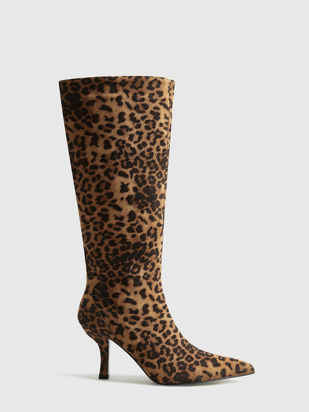 CALORA_ Leopardprint Kniehoge Laarzen Puntneus En Middenhak Dames