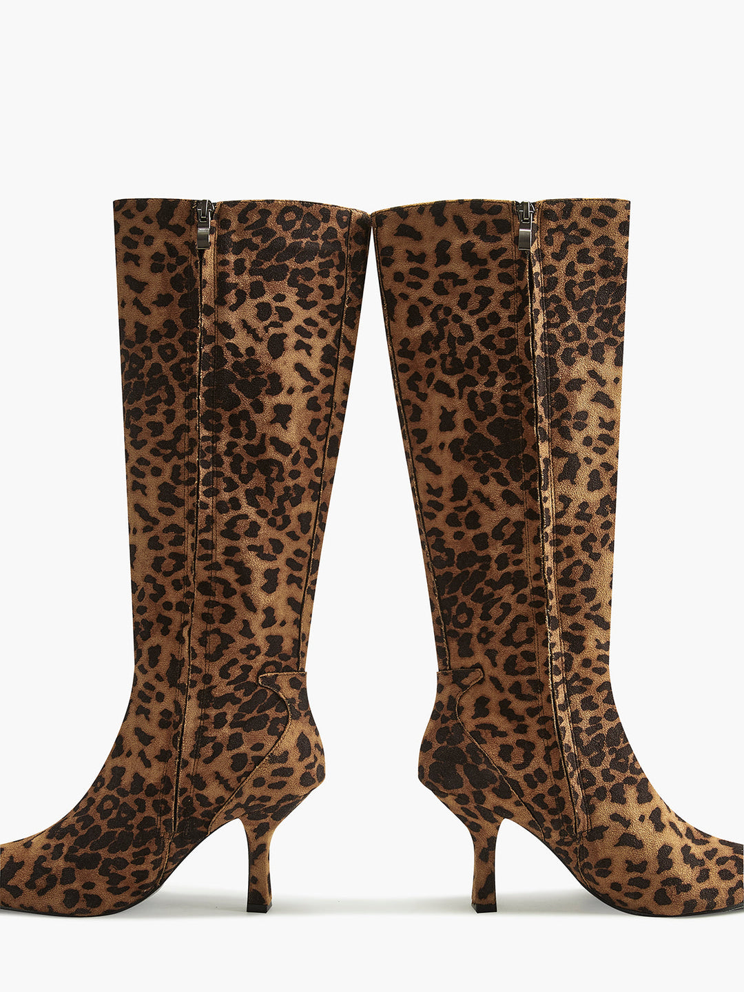 CALORA_ Leopardprint Kniehoge Laarzen Puntneus En Middenhak Dames