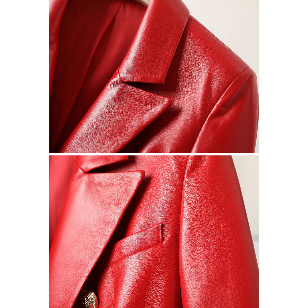 CALORA_ Veda | Dames korte schapenvacht motor leren jas