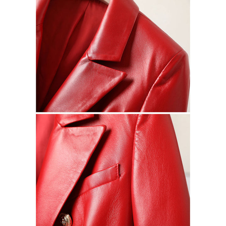 CALORA_ Veda | Dames korte schapenvacht motor leren jas