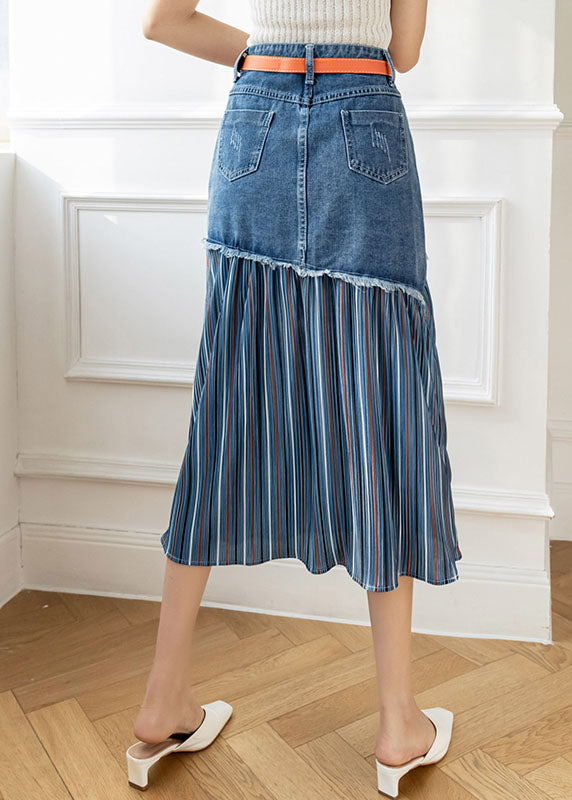 Moderne blauwe hoge taille asymmetrische patchwork katoenen denim rok