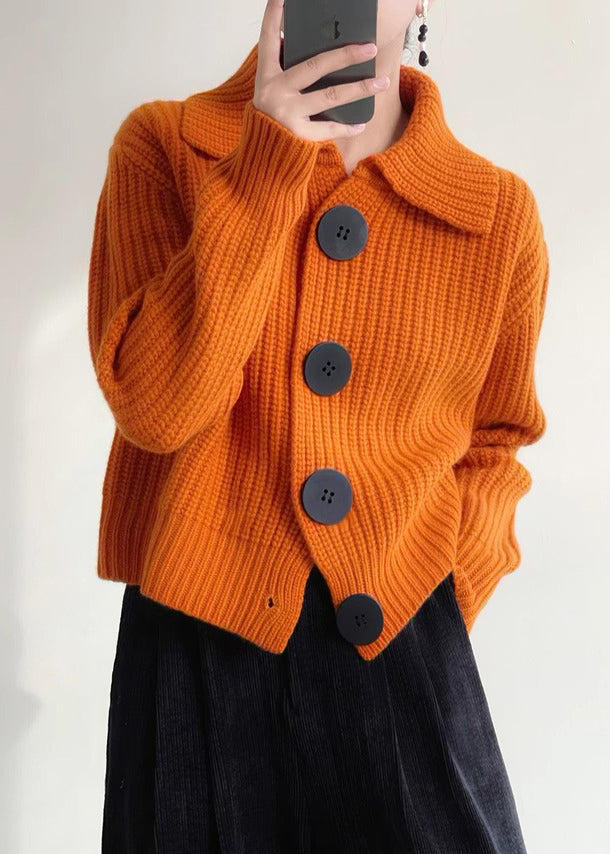 Modern oranje Peter Pan-kraag met knoopsluiting gebreid vest Winter