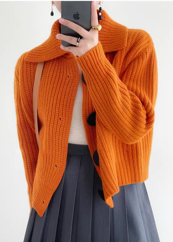 Modern oranje Peter Pan-kraag met knoopsluiting gebreid vest Winter