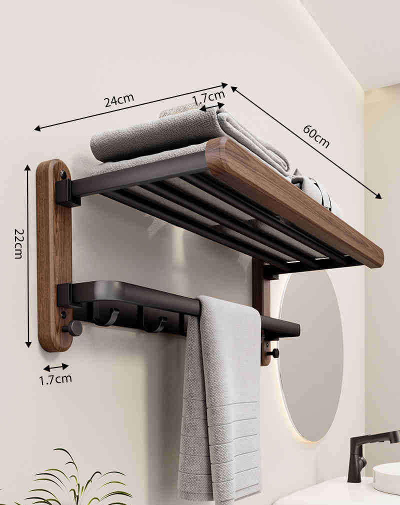 CALORA_ Houten Handdoekrek voor Badkamer - Wandmontage zonder Boren, Modern Design