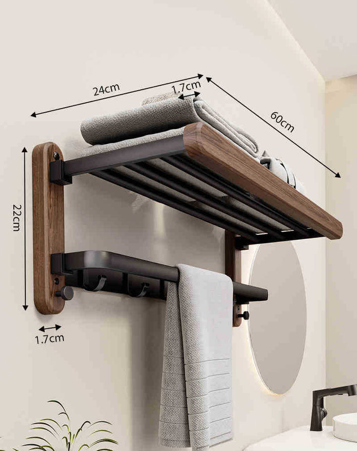 CALORA_ Houten Handdoekrek voor Badkamer - Wandmontage zonder Boren, Modern Design