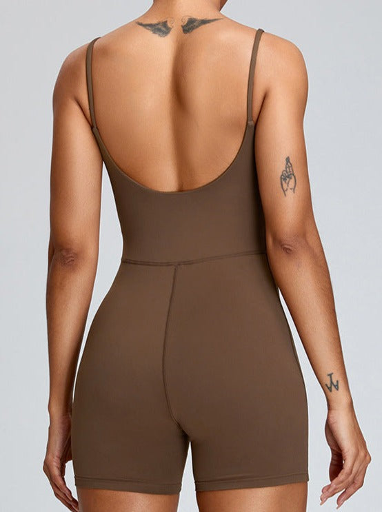 Effen Bruine Sexy Actieve Jumpsuit voor Vrouwen