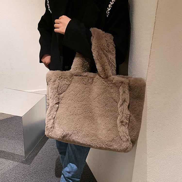 CALORA_ Winter Fuzzy Tas Dames Grote Capaciteit Schoudertas