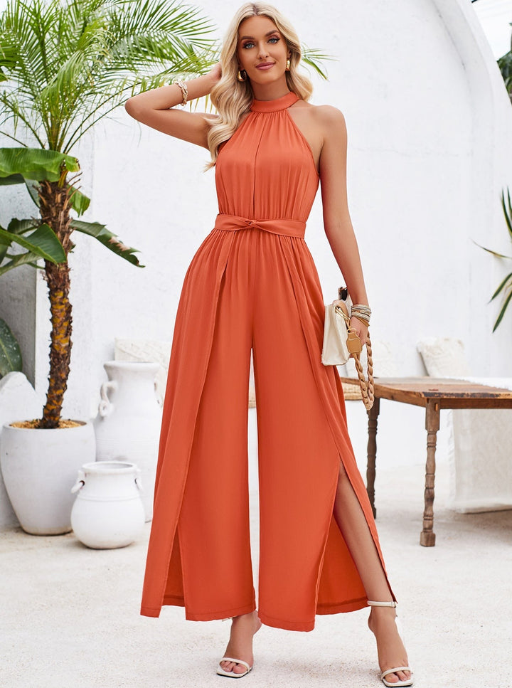 Mouwloze Halter Jumpsuit met Strik Taille