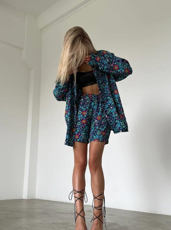 Casual bloemen los vest elastische taille shorts tweedelig pak