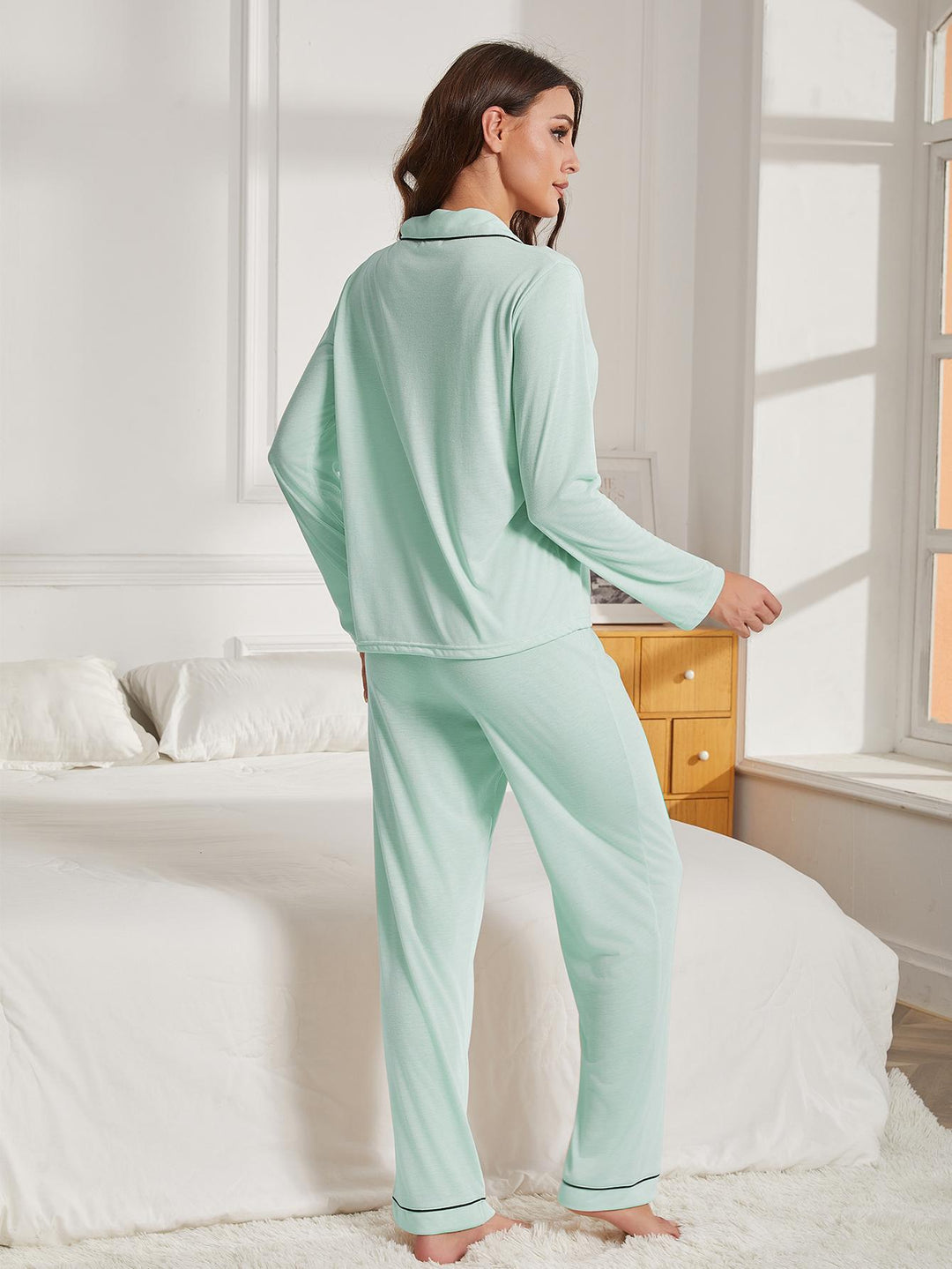 Casual zachte Pyjamaset met kraag