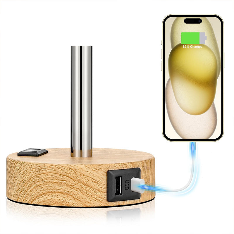 CALORA_ Houten Tafel Nachtlamp met 3-Dimmen Touchfunctie en Linnen Kap