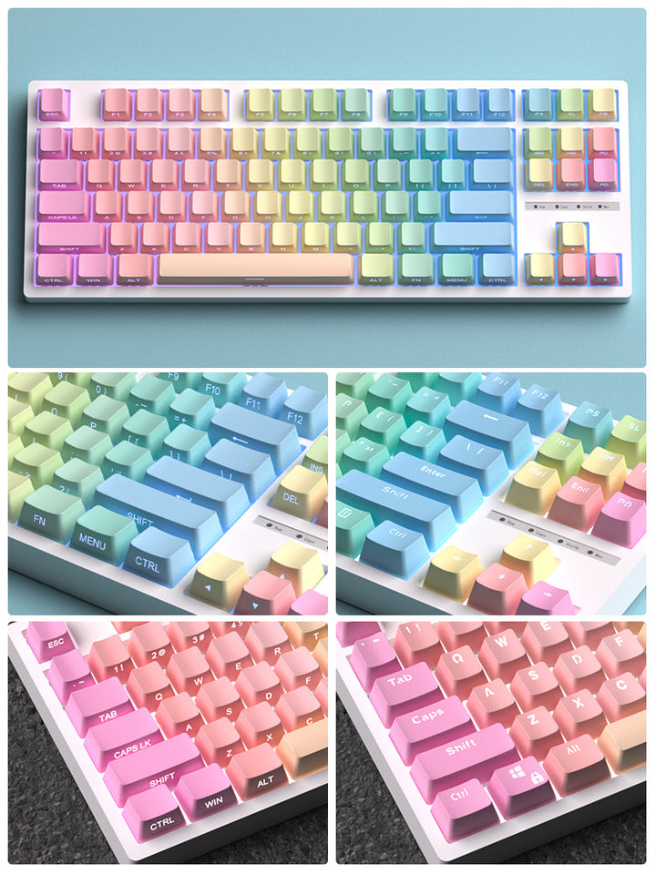CALORA_ Gradient Regenboog Toetsenbord Set - Translucent en Frosted Blue Variant