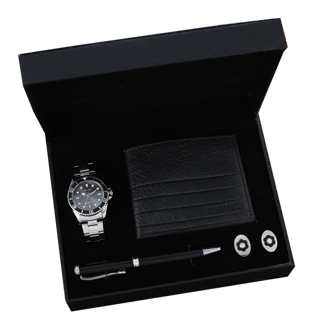CALORA_ Heren Cadeauset met Portemonnee, Riem, Bril en Horloge - Luxe 4-delige Relatiegeschenkset
