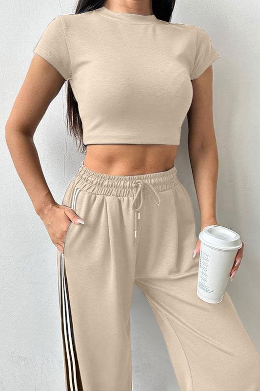 Casual tweedelig croptop en high waist broekset