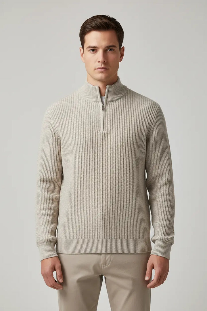 Geribte herentrui met halve rits
