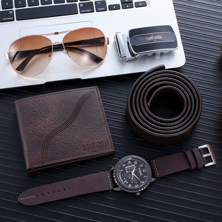 CALORA_ Heren Cadeauset met Portemonnee, Riem, Bril en Horloge - Luxe 4-delige Relatiegeschenkset