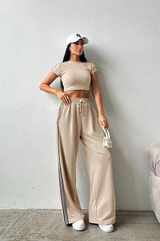 Casual tweedelig croptop en high waist broekset