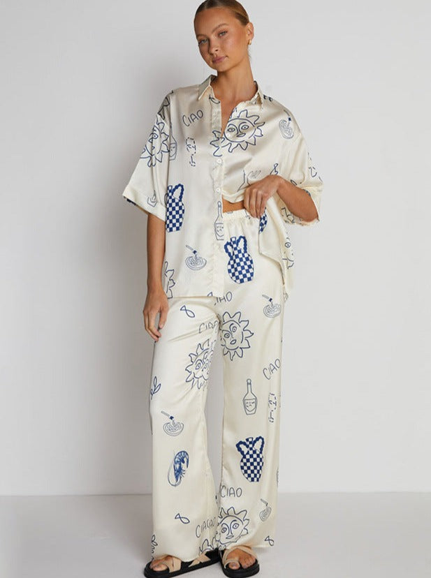 Tweedelige schattige, losse pyjamaset met print