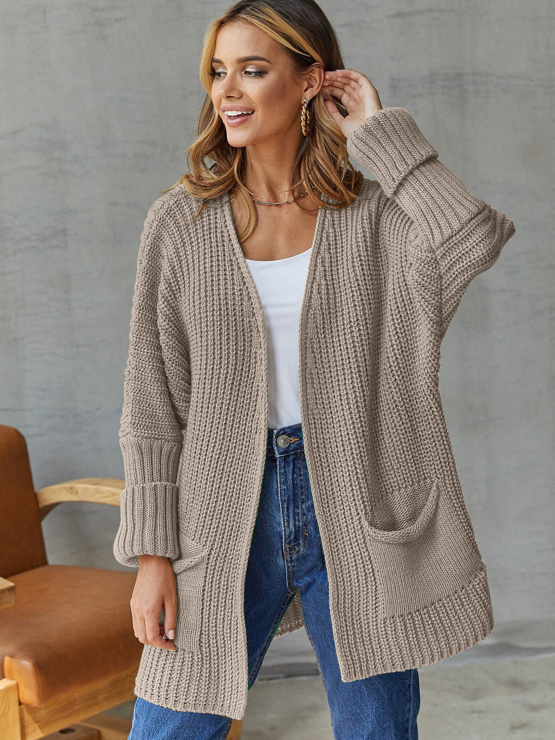 CALORA_ Gezellige Overmaatse Gebreide Cardigan voor Comfortabele Styling