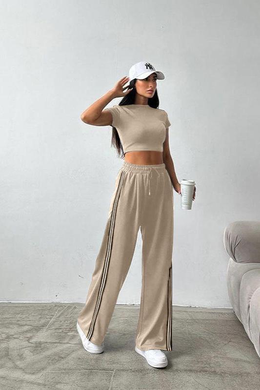 Casual tweedelig croptop en high waist broekset