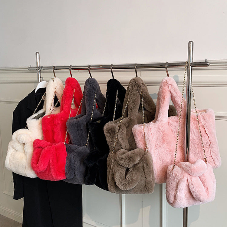 CALORA_ Winter Fuzzy Tas Dames Grote Capaciteit Schoudertas