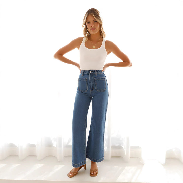 CALORA_ Wijd Uitlopende Jeans Met Hoge Taille Vintage Denim