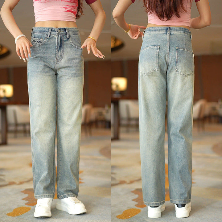 Retro rechte jeans met wijde pijpen, casual Spijkerbroek