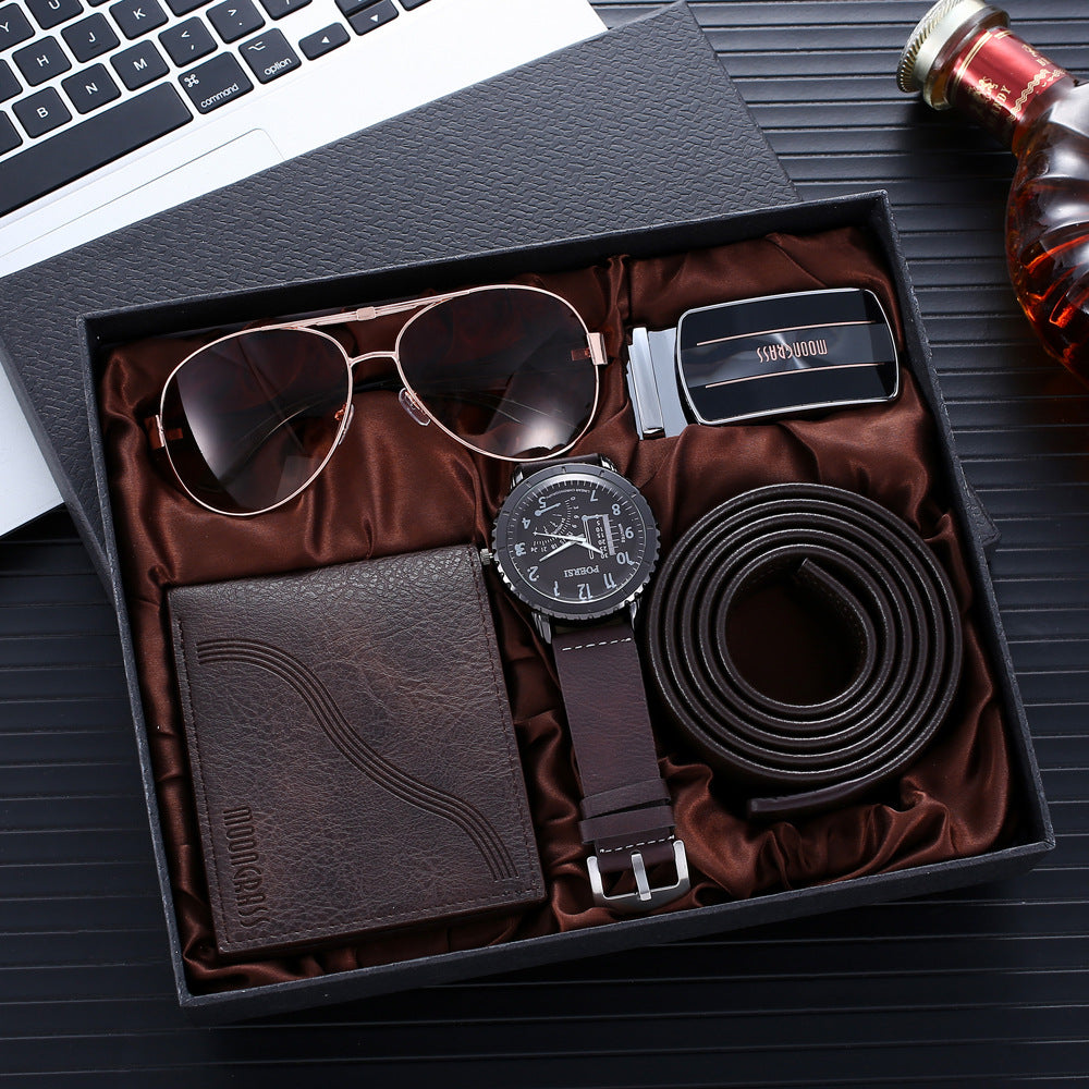CALORA_ Heren Cadeauset met Portemonnee, Riem, Bril en Horloge - Luxe 4-delige Relatiegeschenkset