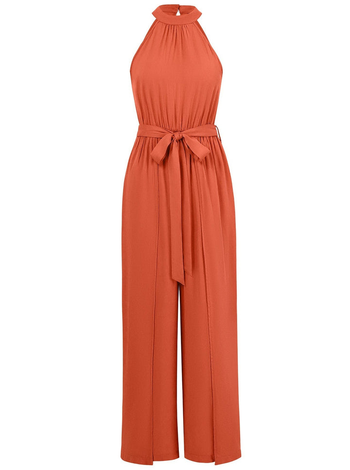 Mouwloze Halter Jumpsuit met Strik Taille