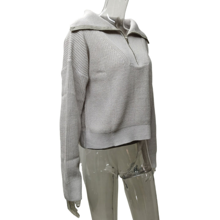 CALORA_ Retro V-hals Trui met Lange Mouwen voor Dames - Los Ontwerp met Revers en Rits