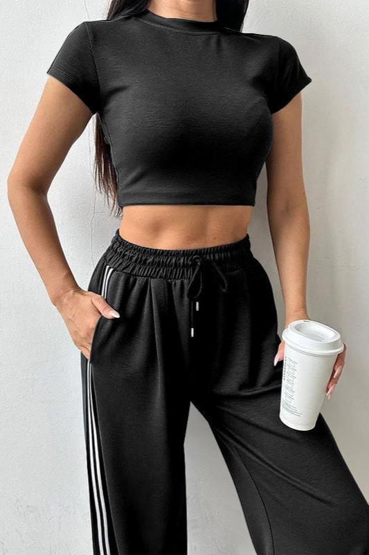 Casual tweedelig croptop en high waist broekset