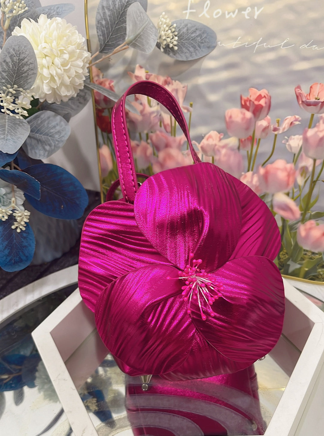 CALORA_ Creatieve Franse Bloemen Tote Tas met Schouderriem en Kettingdetail