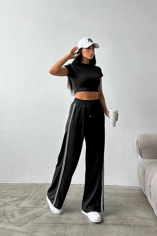 Casual tweedelig croptop en high waist broekset