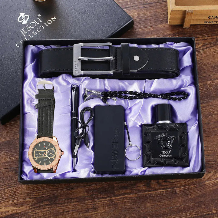 CALORA_ Heren Cadeauset met Portemonnee, Riem, Bril en Horloge - Luxe 4-delige Relatiegeschenkset