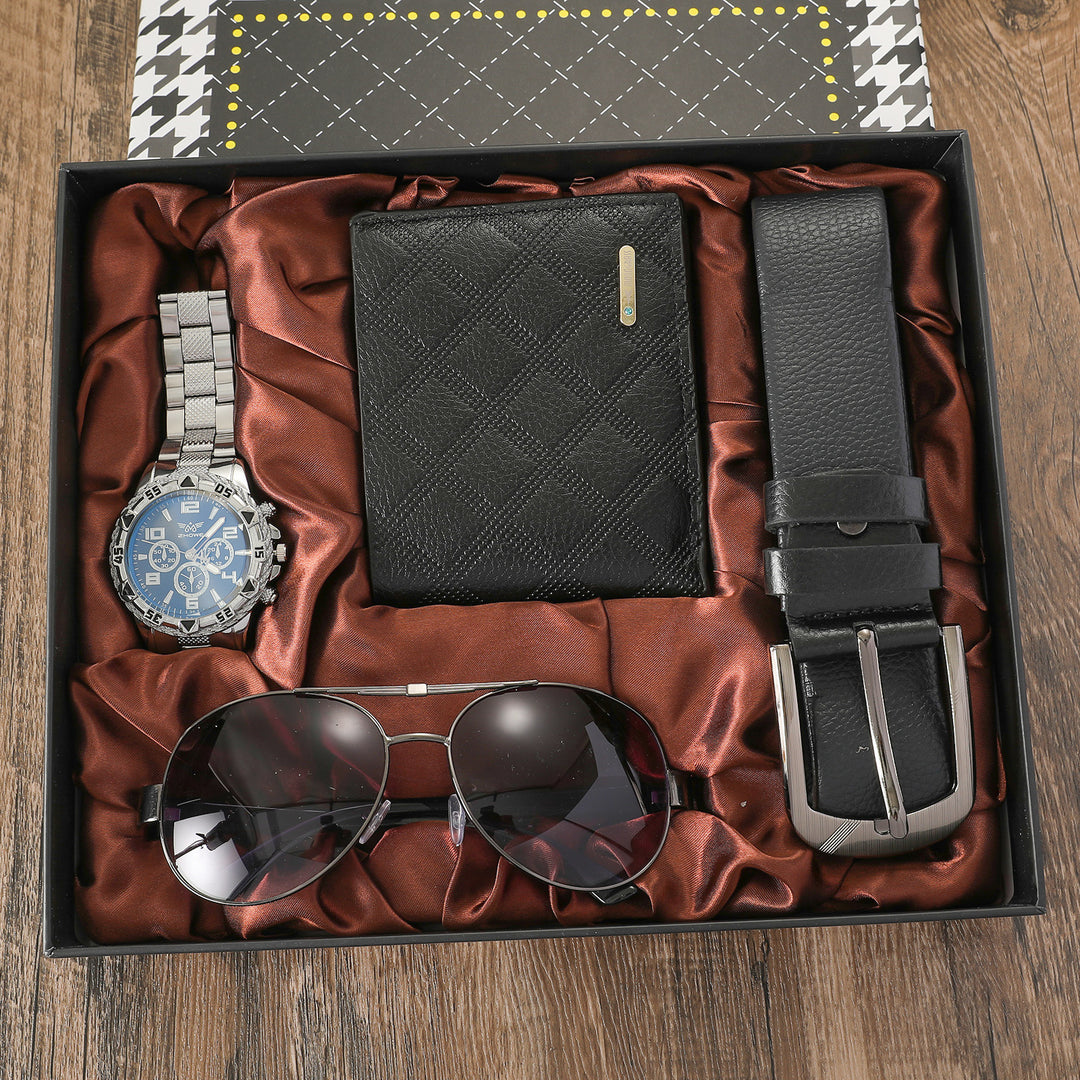 CALORA_ Heren Cadeauset met Portemonnee, Riem, Bril en Horloge - Luxe 4-delige Relatiegeschenkset
