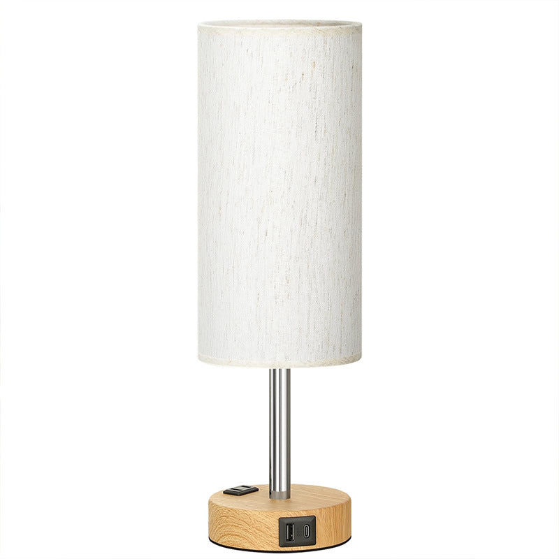 CALORA_ Houten Tafel Nachtlamp met 3-Dimmen Touchfunctie en Linnen Kap
