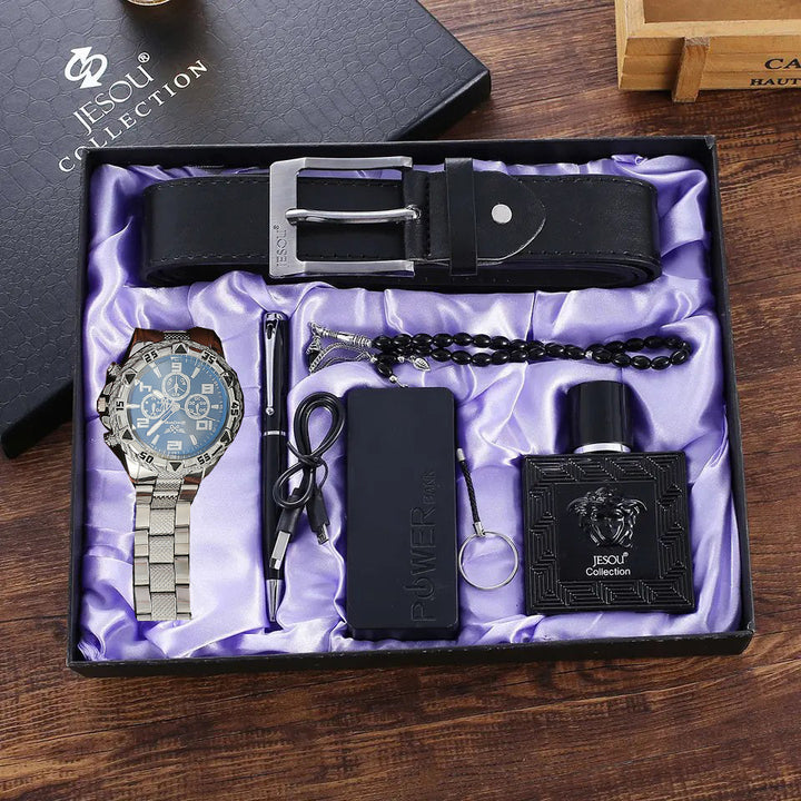 CALORA_ Heren Cadeauset met Portemonnee, Riem, Bril en Horloge - Luxe 4-delige Relatiegeschenkset