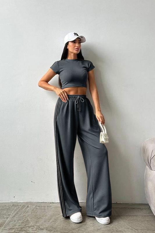 Casual tweedelig croptop en high waist broekset